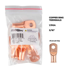 Load image into Gallery viewer, Install Bay CUR10516 Copper Uninsulated Ring Terminal 1/0 Gauge 5/16" 5/PK