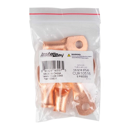 Install Bay CUR10516 Copper Uninsulated Ring Terminal 1/0 Gauge 5/16" 5/PK
