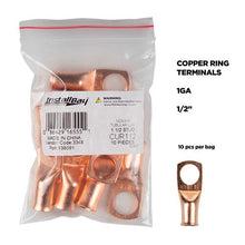 Load image into Gallery viewer, Install Bay CUR112 Uninsulated Ring Terminal 1 Gauge 1/2 inch Copper 10 Pack