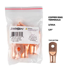 Load image into Gallery viewer, Install Bay CUR2014 Copper Uninsulated Ring Terminal 2/0 Gauge 1/4" 5/PK