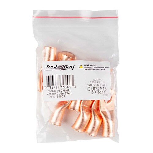 Install Bay CUR2516 Copper Uninsulated Ring Terminal 2 Gauge 5/16 Inch 10 Pack