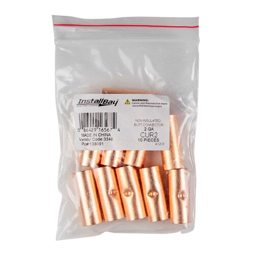 Install Bay CUR2 Copper Uninsulated Butt Connector 2 Gauge Package of 10