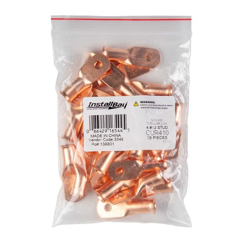 Install Bay CUR410 Copper Uninsulated Ring Terminal 4 Gauge #10