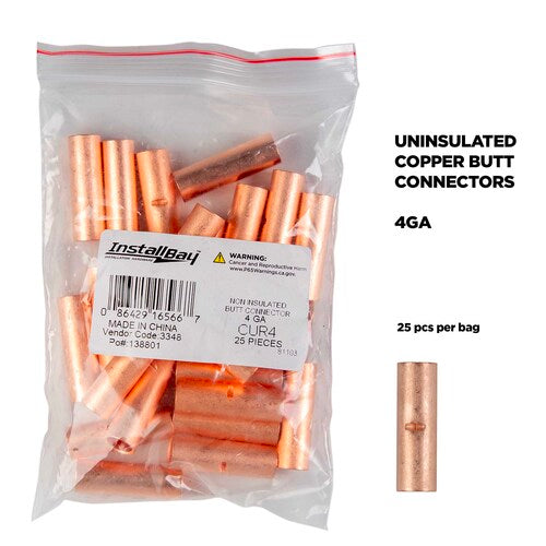 Install Bay CUR4 Copper Uninsulated Butt Connector 4 Gauge Package of 25