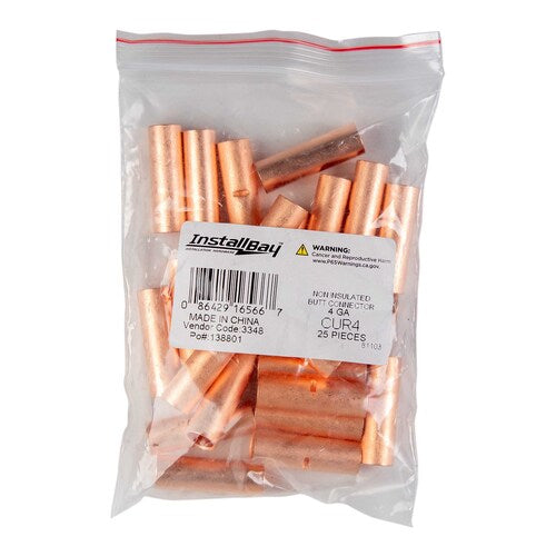 Install Bay CUR4 Copper Uninsulated Butt Connector 4 Gauge Package of 25