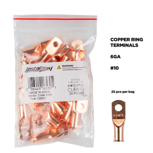 Install Bay CUR610 Copper Uninsulated Ring Terminal 6 Gauge #10