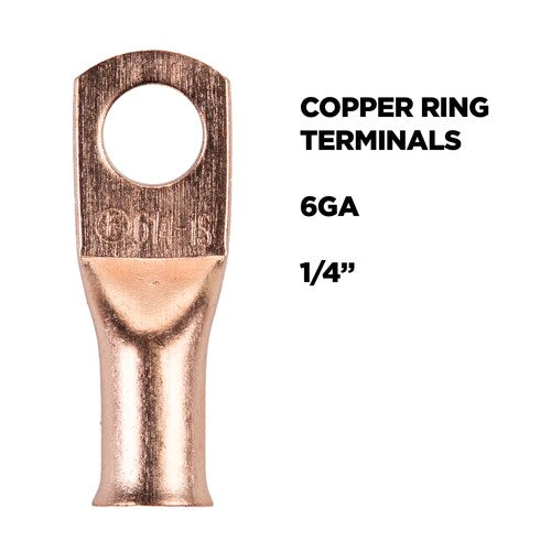 Install Bay CUR614 Copper Uninsulated Ring Terminal 6 Gauge 1/4 inch