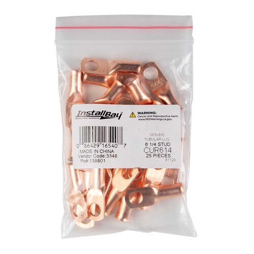 Install Bay CUR614 Copper Uninsulated Ring Terminal 6 Gauge 1/4 inch