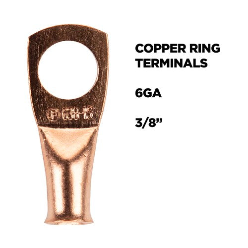 Install Bay CUR638 Copper Uninsulated Ring Terminal 6 Gauge 3/8 inch