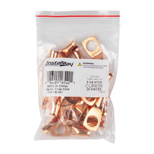 Install Bay CUR638 Copper Uninsulated Ring Terminal 6 Gauge 3/8 inch