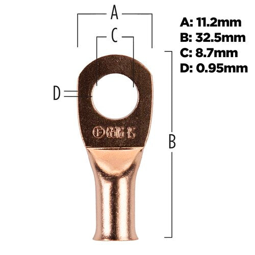 Install Bay CUR6516 Copper Uninsulated Ring Terminal 6 Gauge 5/16 inch