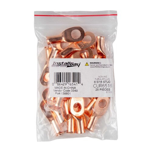 Install Bay CUR6516 Copper Uninsulated Ring Terminal 6 Gauge 5/16 inch