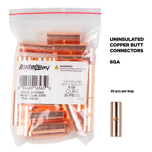 Install Bay CUR6 Copper Uninsulated Butt Connector 6 Gauge Package of 25
