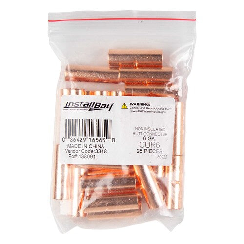 Install Bay CUR6 Copper Uninsulated Butt Connector 6 Gauge Package of 25
