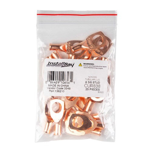 Install Bay CUR838 Copper Uninsulated Ring Terminal 8 Gauge 3/8 inch