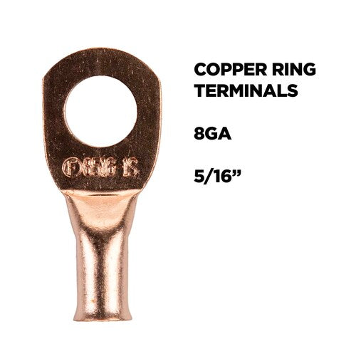 Install Bay CUR8516 Copper Uninsulated Ring Terminal 8 Gauge 5/16 inch