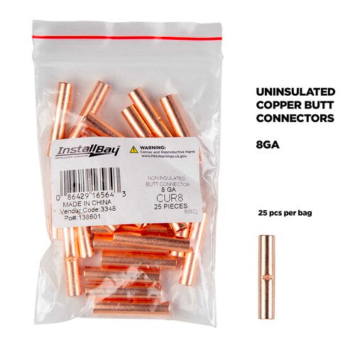 Install Bay CUR8 Copper Uninsulated Butt Connector 8 Gauge Package of 25