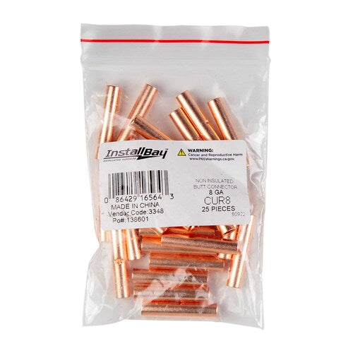 Install Bay CUR8 Copper Uninsulated Butt Connector 8 Gauge Package of 25