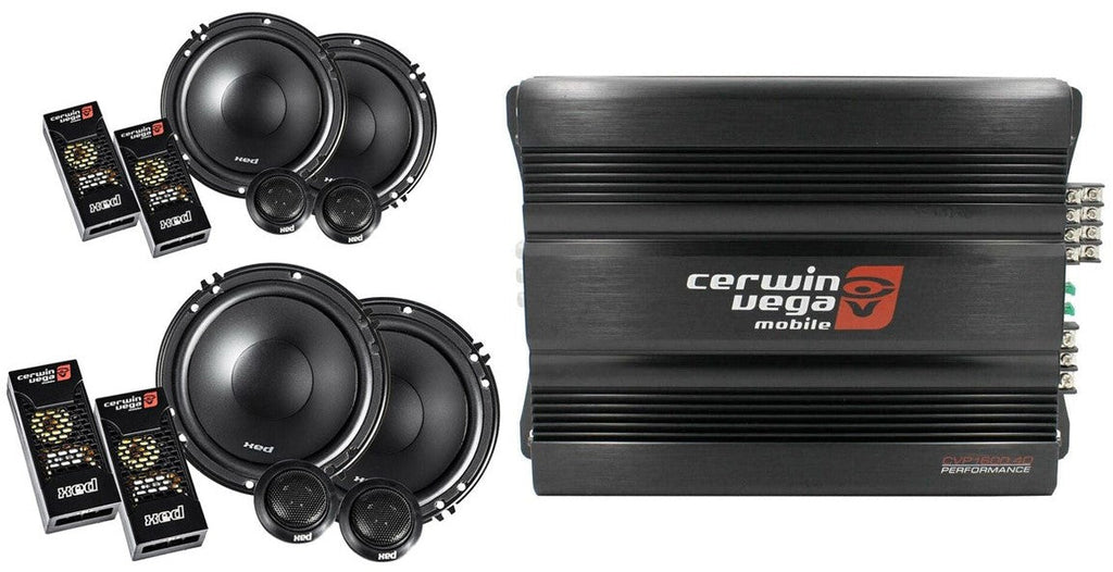 Cerwin Vega CVP1600.4D Amp + 2 XED650C Speakers + Amp Kit + Mobile Bracket & Tape