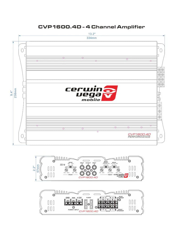 Cerwin Vega CVP1600.4D 1600W Amp + 2 XED650C Component Speakers