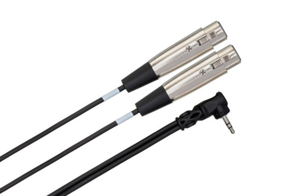 Hosa CYX-405F Microphone Cable - Dual XLR3 Female to Right-angle 3.5mm TRS Male - 5 foot