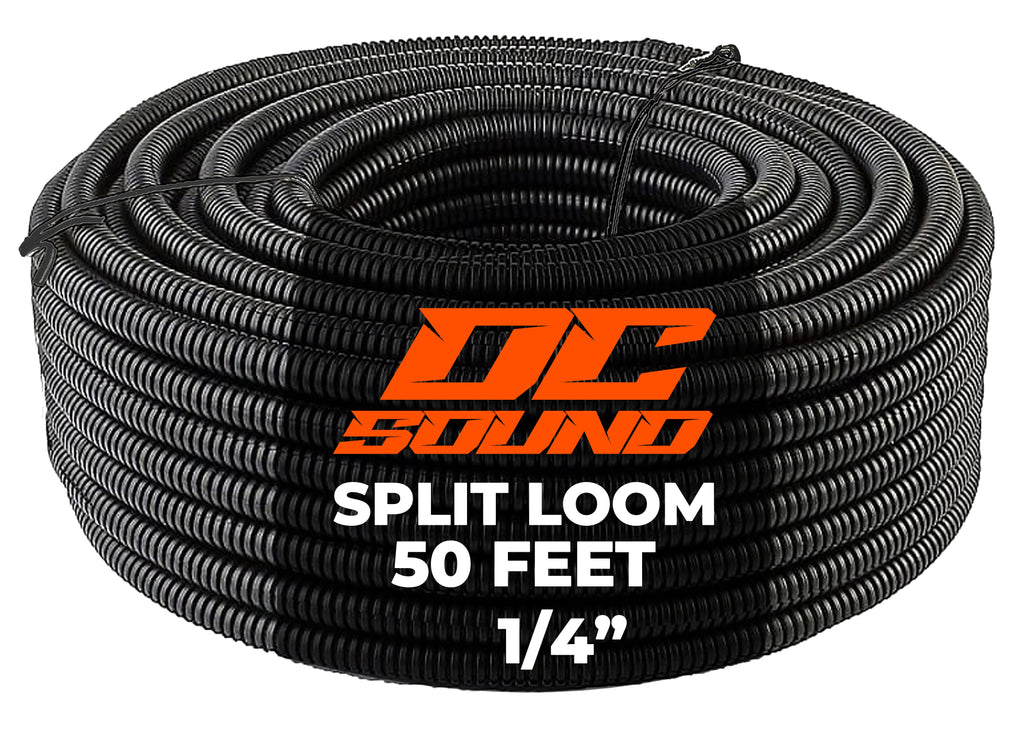 DC Sound 4-Pack 1/4", 3/8", 1/2", 3/4" x 50 Feet Each Split Wire Loom Convoluted Tubing