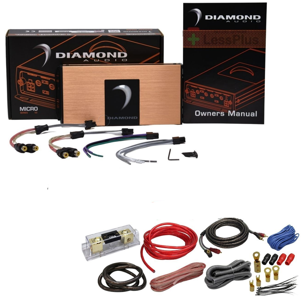 Diamond Audio MICRO4V2 4-Channel 600W RMS Class D Amplifier + 0 Gauge Amp Kit