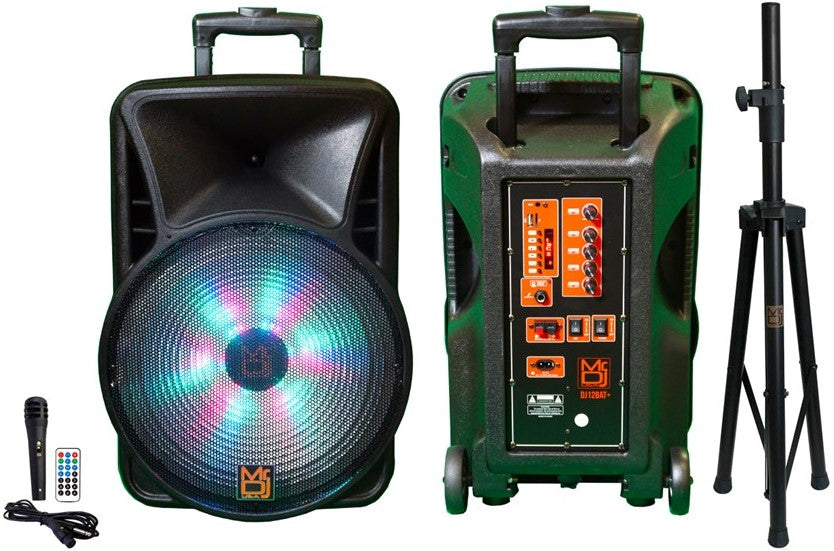 MR DJ DJ15BAT+ 15" Portable Bluetooth Speaker + Speaker Stand + LED Crystal Magic Ball