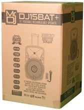 Load image into Gallery viewer, MR DJ DJ15BAT+ 15&quot; Portable Bluetooth Speaker + Speaker Stand + 18-LED Moving Head DJ Light