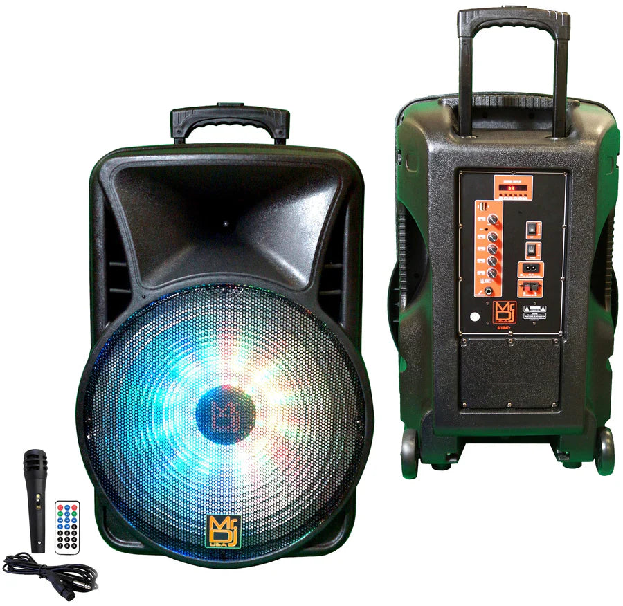 2 Mr. Dj USA DJ18BAT 18" 5000W Max Power Speaker with Built-In Bluetooth & Battery