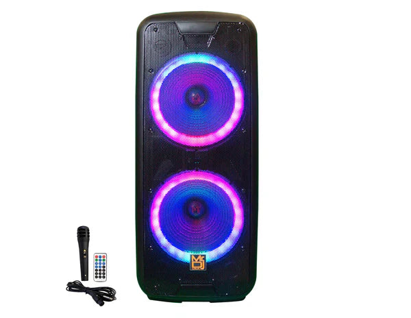 MR DJ 215BTA AFTER-PARTY Dual 15" Battery Powered Bluetooth Speaker Microphone Party Speaker