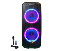 Charger l'image dans la galerie, MR DJ DJ215BTA Dual 15" Rechargeable Bluetooth Party Speaker LED Lights TWS Wired Microphone USB/SD FM Radio &amp; Remote Control