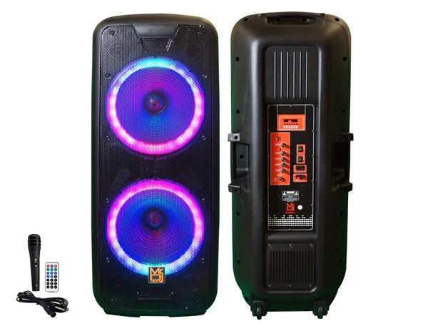 MR DJ 215BTA AFTER-PARTY Dual 15" Battery Powered Bluetooth Speaker Microphone Party Speaker