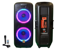 Charger l'image dans la galerie, MR DJ DJ215BTA Dual 15" Rechargeable Bluetooth Party Speaker LED Lights TWS Wired Microphone USB/SD FM Radio &amp; Remote Control