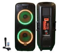 Charger l'image dans la galerie, MR DJ DJ215BTA Dual 15" Rechargeable Bluetooth Party Speaker LED Lights TWS Wired Microphone USB/SD FM Radio &amp; Remote Control