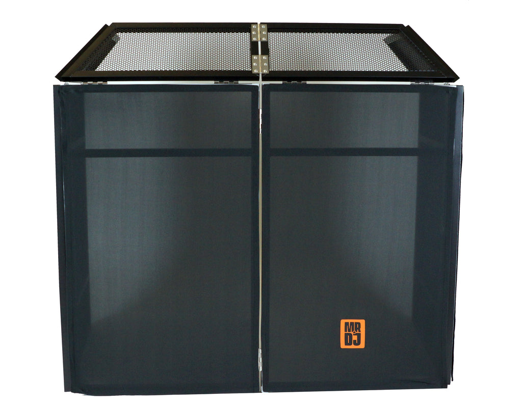 MR DJ DJ Booth Table with 8FT Lighting Truss System Foldable Black Scrim