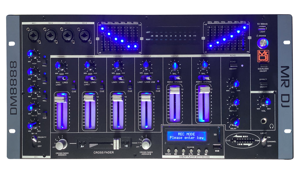MR DJ DM8888 6 Channel 19" DJ Mixer Wireless Connection BT USB SD Slot & Audio Effect
