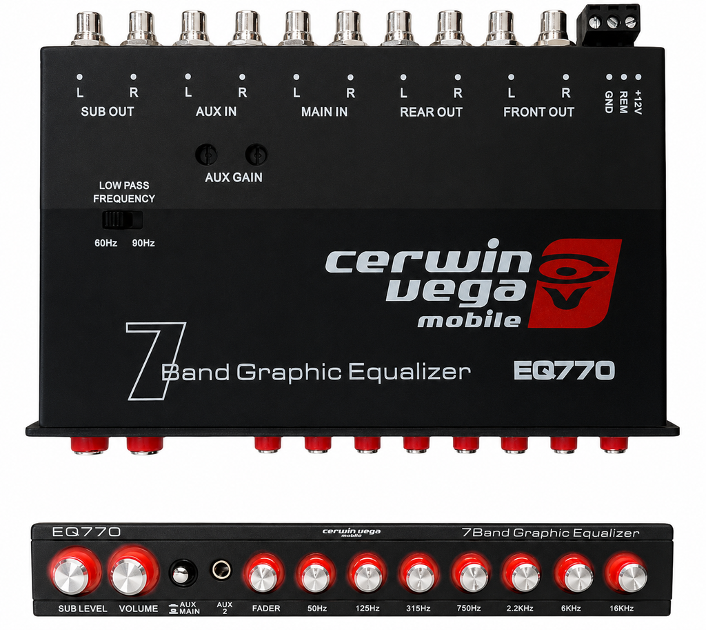 Cerwin Vega EQ770 7-Band Equalizer + BXPRO2 Bass Processor + 2 12' Copper RCA
