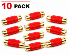 Load image into Gallery viewer, Absolute FF-100R-10 Gold Red RCA Female-to-Female Coupler Adapter 10 Pack