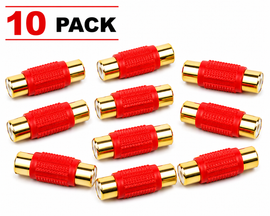 Absolute FF-100R-10 Gold Red RCA Female-to-Female Coupler Adapter 10 Pack