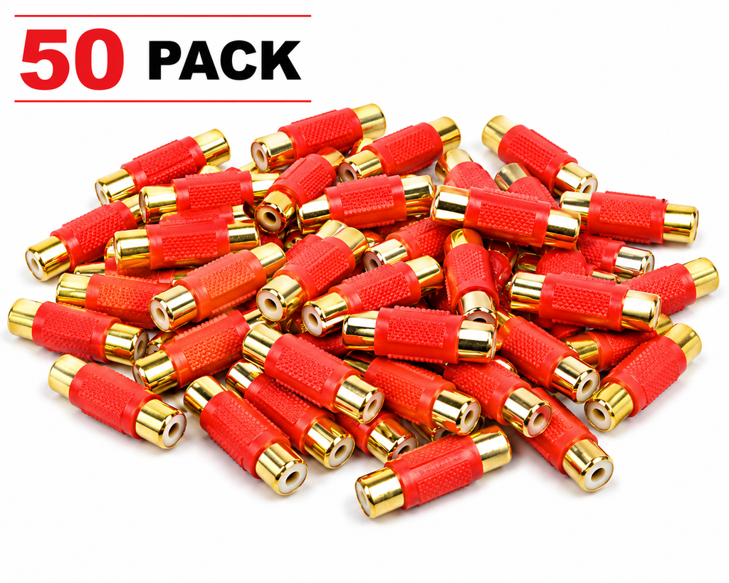 Absolute FF-100R-50 Gold Red RCA Female-to-Female Coupler Adapter 50 Pack