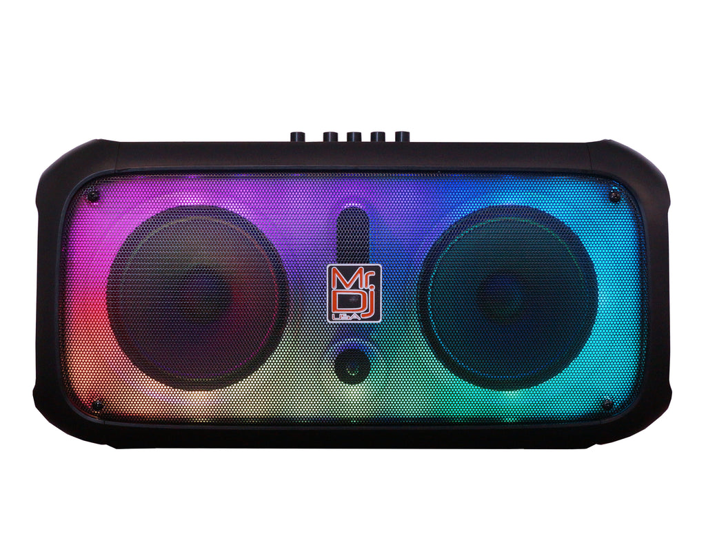 MR DJ FIRE-FLAME 6.5" X 2 Rechargeable Portable Bluetooth Karaoke Speaker with Party Flame Lights Microphone TWS USB FM Radio