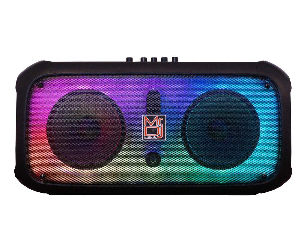 MR DJ FIRE-FLAME Double 6.5" Rechargeable Portable Karaoke Speaker with Party Flame Lights Microphone TWS USB FM Radio