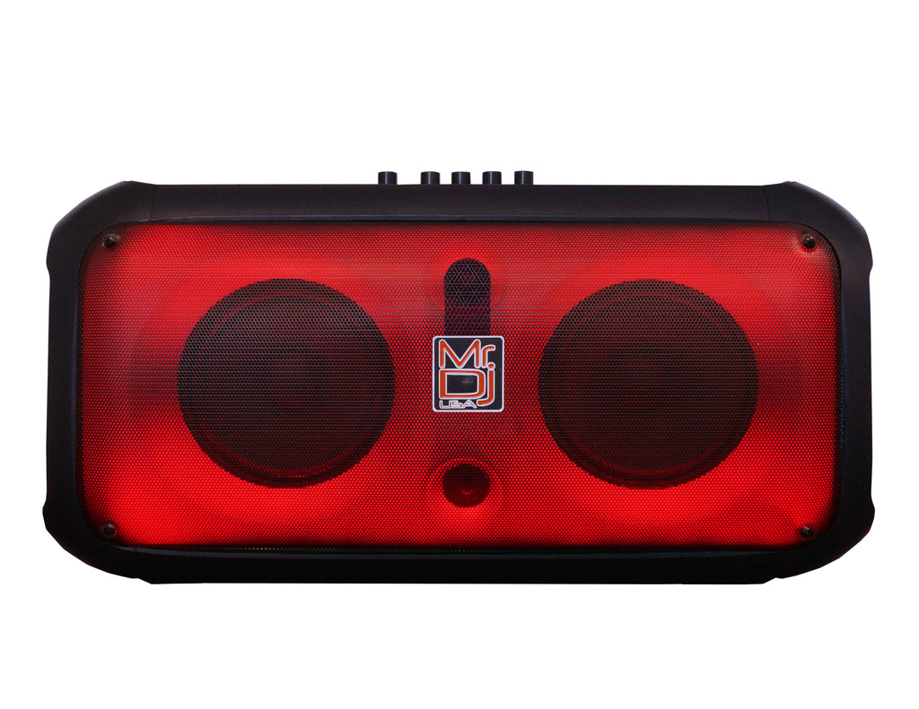 MR DJ FIRE-FLAME 6.5" X 2 Rechargeable Portable Bluetooth Karaoke Speaker with Party Flame Lights Microphone TWS USB FM Radio