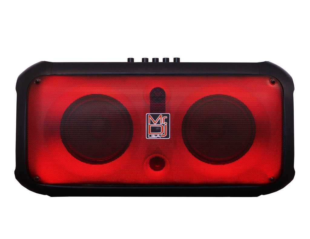 MR DJ FIRE-FLAME Double 6.5" Rechargeable Portable Karaoke Speaker with Party Flame Lights Microphone TWS USB FM Radio