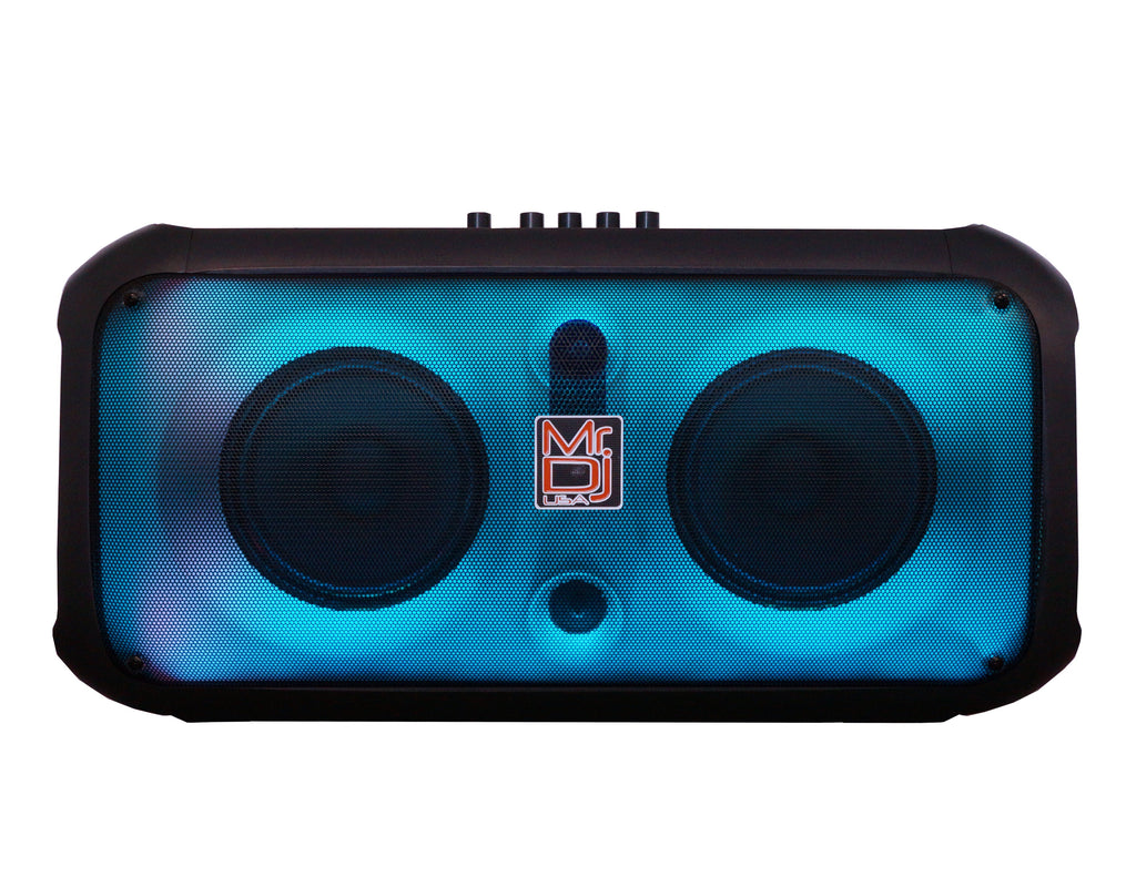 2 MR DJ FIRE-FLAME 6.5" X 2 Rechargeable Portable Bluetooth Karaoke Speaker with Party Flame Lights Microphone TWS USB FM Radio