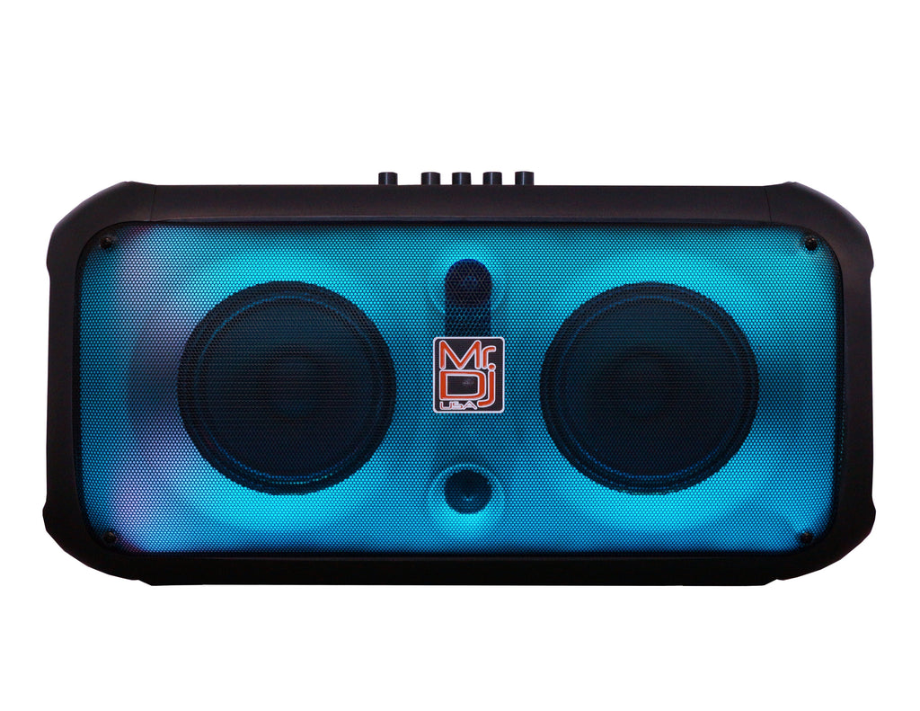 MR DJ FIRE-FLAME Double 6.5" Rechargeable Portable Karaoke Speaker with Party Flame Lights Microphone TWS USB FM Radio