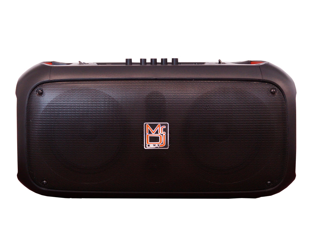 MR DJ FIRE-FLAME 6.5" X 2 Rechargeable Portable Bluetooth Karaoke Speaker with Party Flame Lights Microphone TWS USB FM Radio