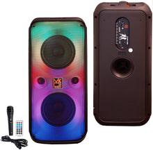 Charger l&#39;image dans la galerie, MR DJ FLAME2200 6.5&quot; X 2 Rechargeable Portable Bluetooth Karaoke Speaker with Party Flame Lights Microphone TWS USB FM Radio