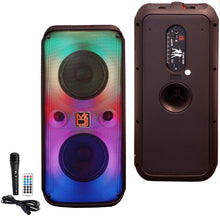Load image into Gallery viewer, MR DJ FLAME2200 6.5&quot; X 2 Rechargeable Portable Bluetooth Karaoke Speaker with Party Flame Lights Microphone TWS USB FM Radio